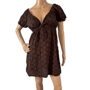 LA Blanca Boho Brown Eyelet Lace Mini Dress Size M